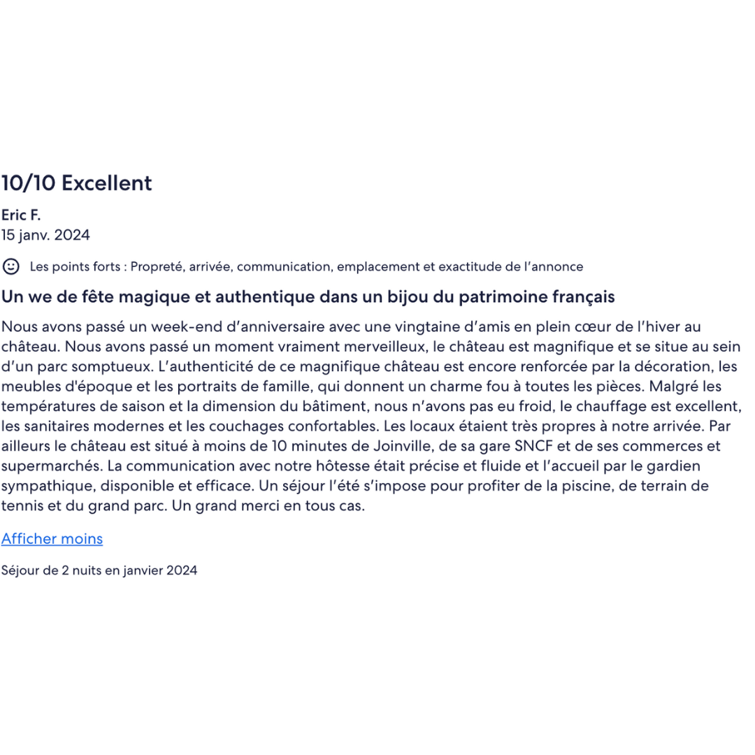 Chateau de Nomecourt Avis clients2