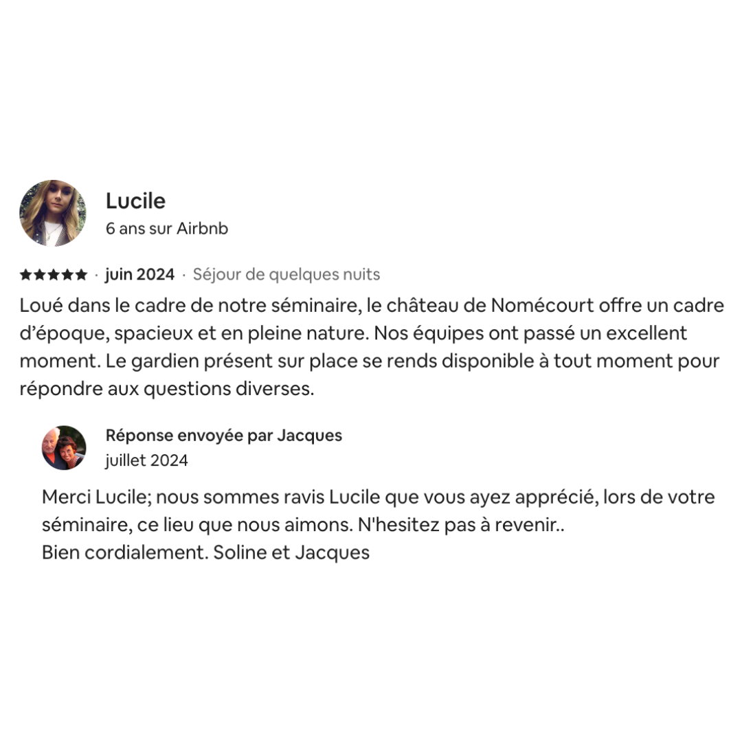 Chateau de Nomecourt Avis clients3